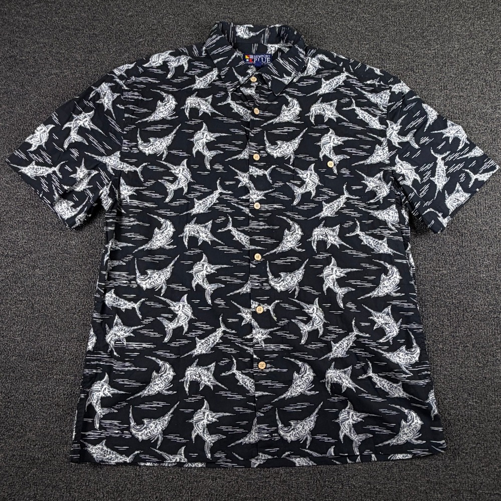 Newport Blue Product Type Mens L Marlin Shark Print Navy Blue Button-Down EUC